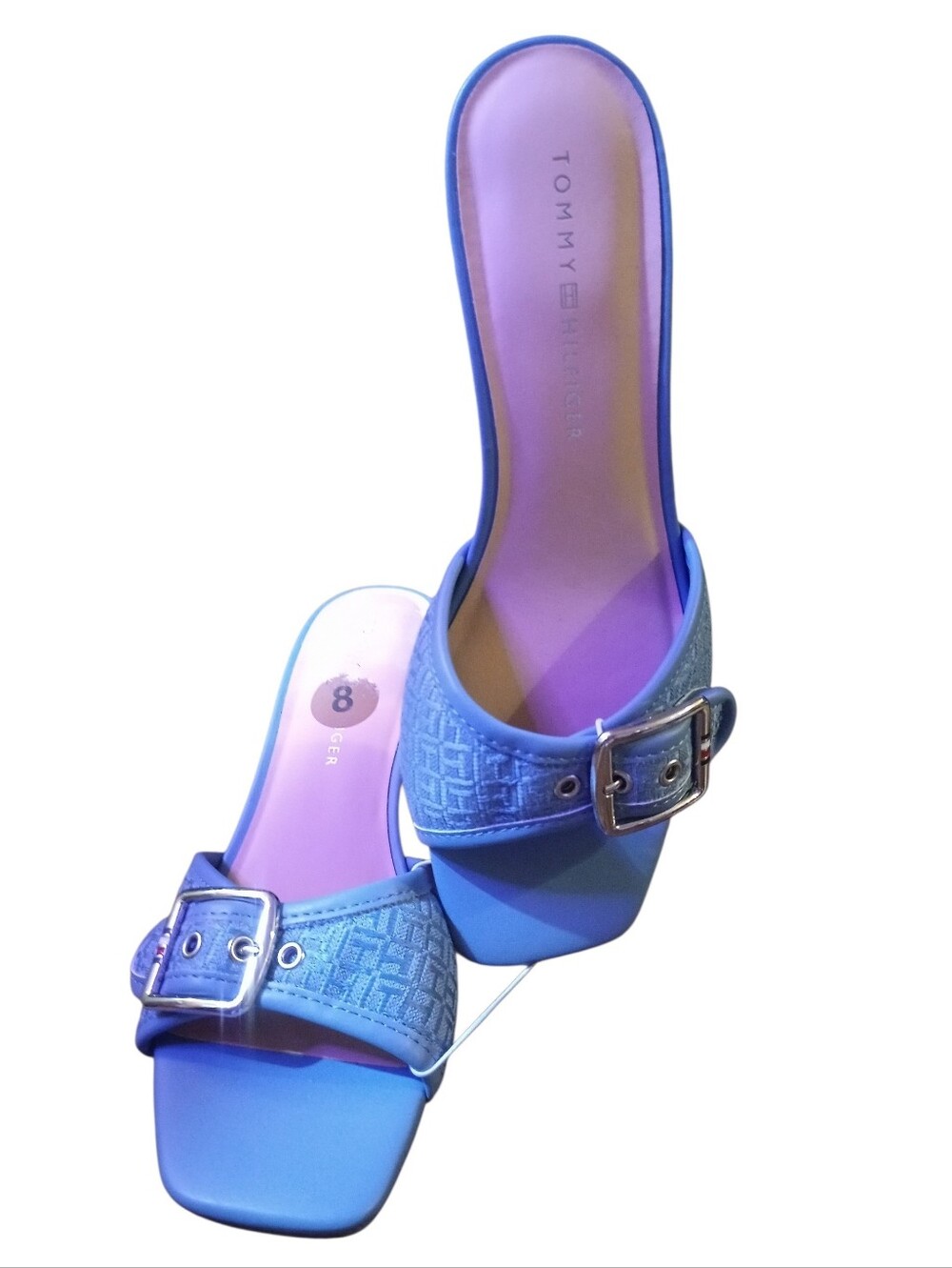 Tommy Hilfiger Blue Buckle Slide Mules With Kitten Heels, Size 8, NWT
